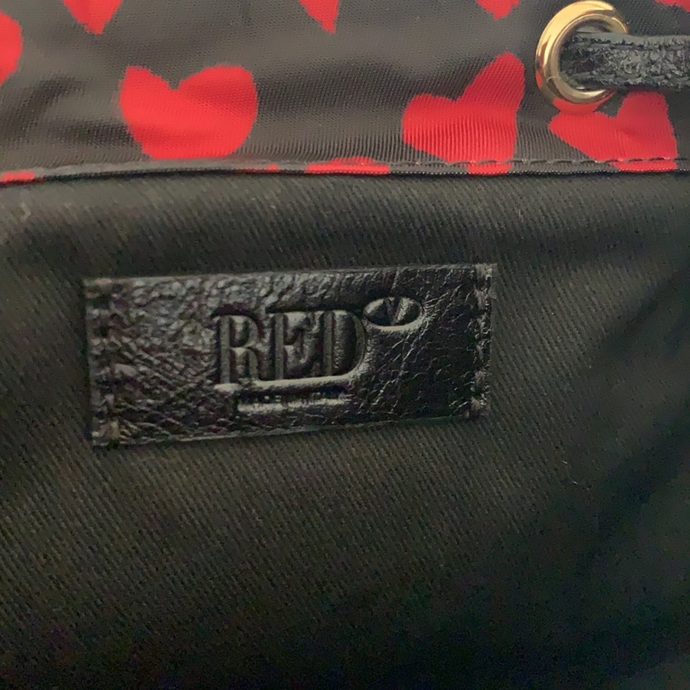 RED Valentino Black Leather Mini Backpack with Red Heart Print - Picture 11 of 14